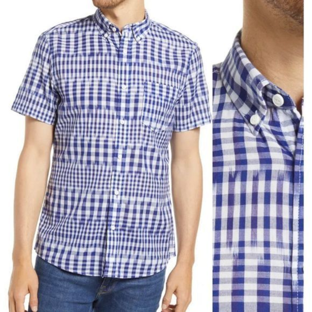 NWT 1901 Blue‎ & White Slim Fit Check Short Sleeve